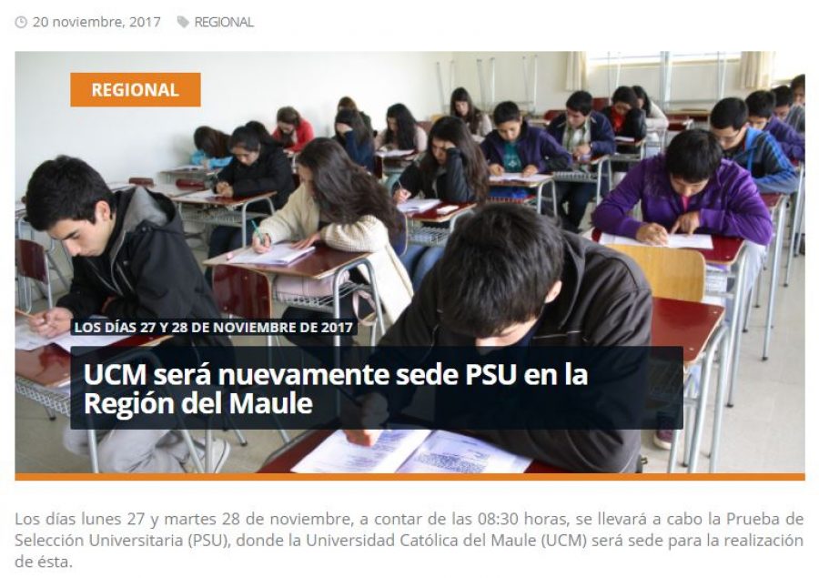 20 de noviembre en Redmaule.com: “UCM será nuevamente sede PSU en la Región del Maule”