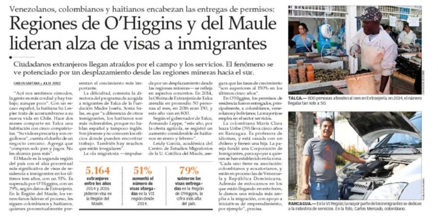 07 de mayo en El Mercurio: “Regiones de O´Higgins y el Maule lideran alza de visas a inmigrantes”