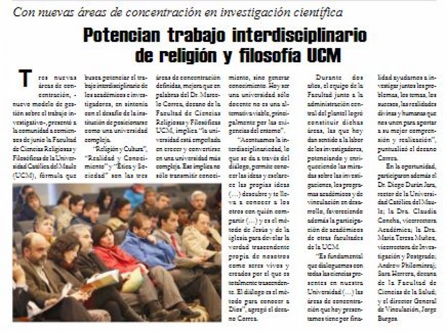 06 de junio en Diario El Heraldo: “Potencian trabajo interdisciplinario de religión y filosofía UCM”