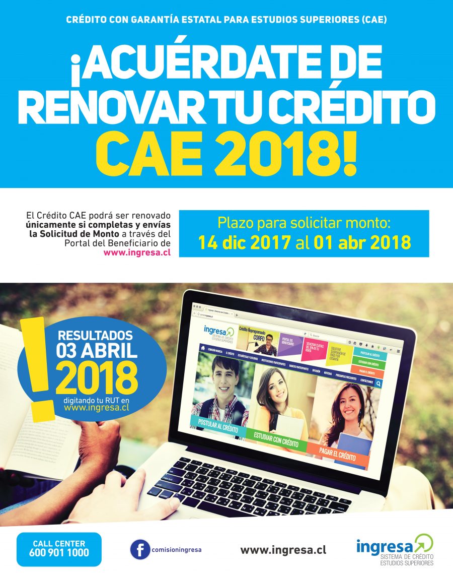 Jueves 14 de diciembre: ¡Parte la Renovación 2018 del Crédito CAE!