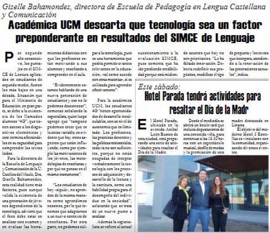 12 de mayo en Diario El Heraldo: “Académica UCM descarta que tecnología sea un factor preponderante en resultados del SIMCE de Lenguaje”