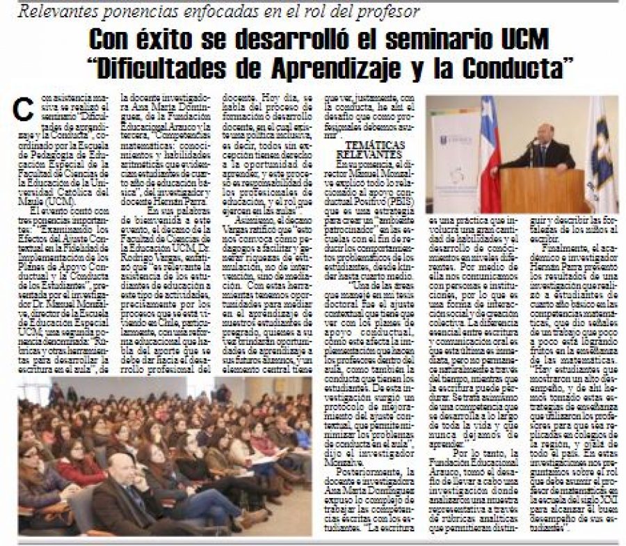 25 de junio en Diario El Heraldo: “Con éxito se desarrolló el seminario UCM “Dificultades de Aprendizaje y la Conducta”