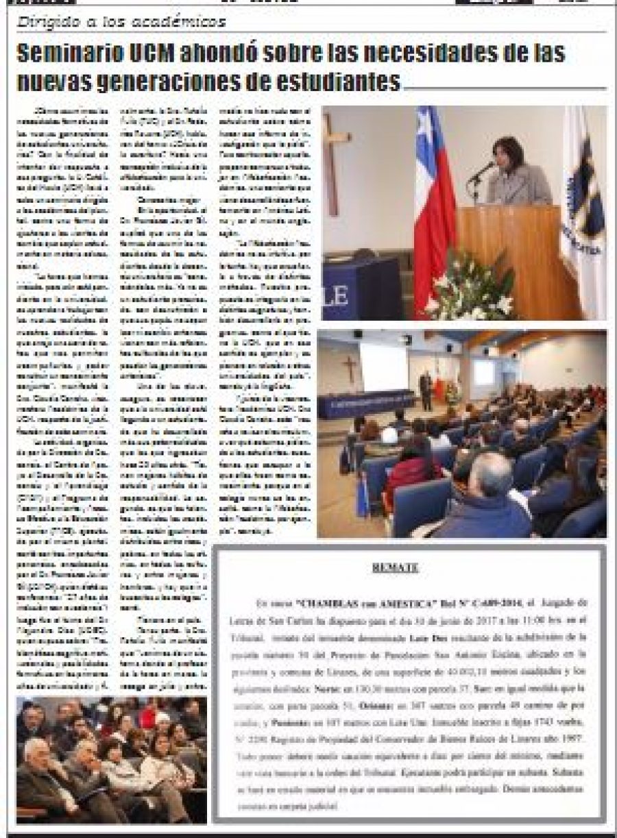04 de junio en Diario El Lector: “Seminario UCM ahondó sobre las necesidades de las nuevas generaciones de estudiantes”