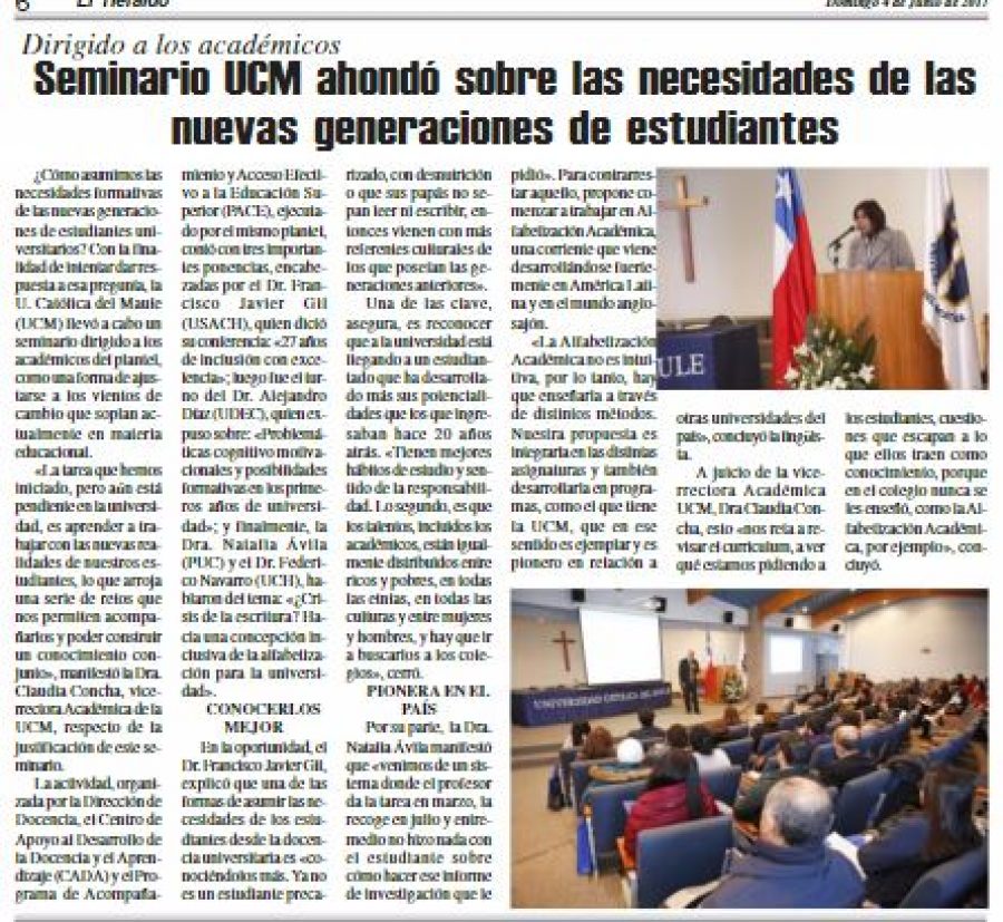 04 de junio en Diario El Heraldo: “Seminario UCM ahondó sobre las necesidades de las nuevas generaciones de estudiantes”