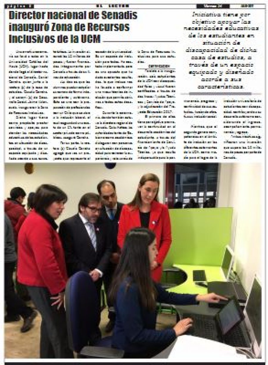 14 de julio en Diario El Lector: “Director nacional de Senadis inauguró Zona de Recursos Inclusivos de la UCM”