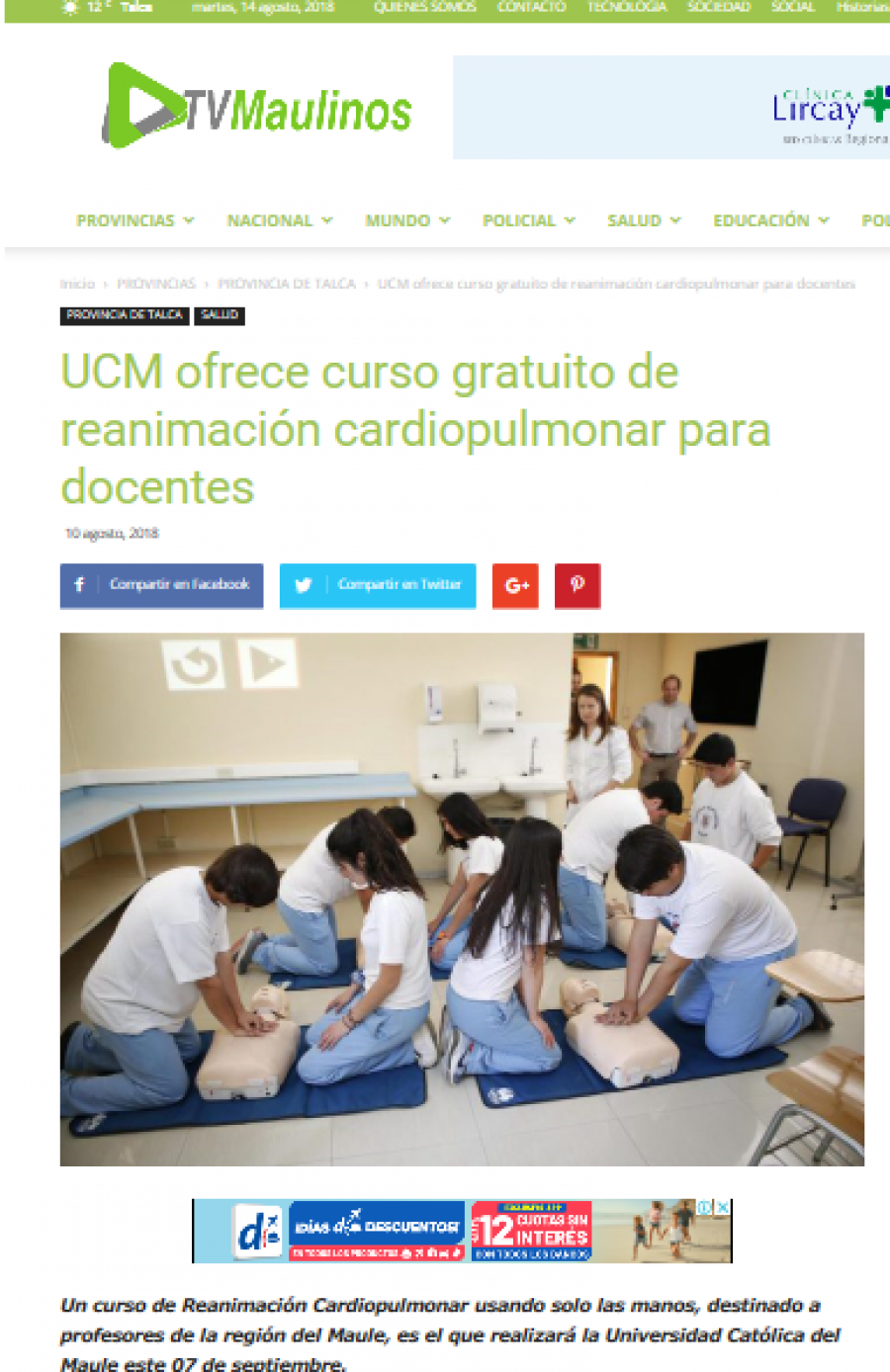 10 de agosto en TV Maulinos: “UCM ofrece curso gratuito de reanimación cardiopulmonar para docentes”