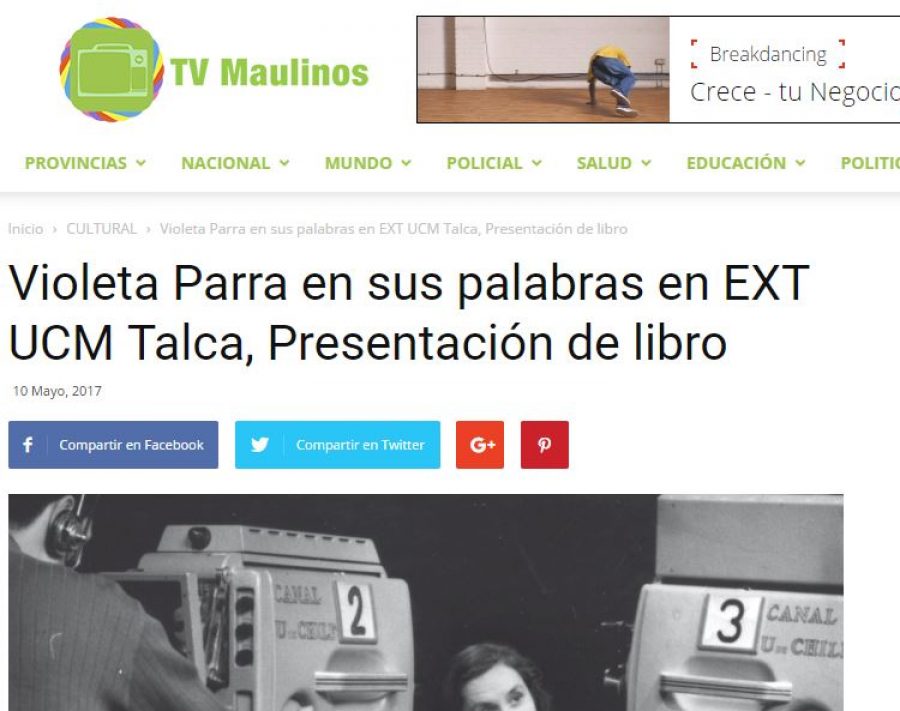 10 de mayo en TV Maulinos: “Violeta Parra en sus palabras en EXT UCM Talca, Presentación de libro”