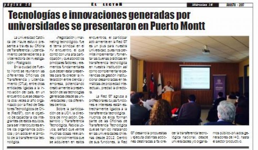 16 de agosto en Diario El Lector: “Tecnologías e innovaciones generadas por universidades se presentaron en Puerto Montt”