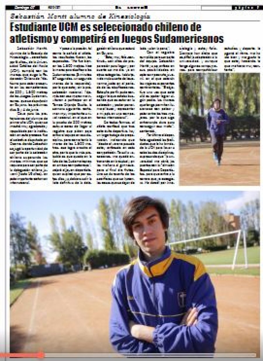 07 de mayo en Diario El Lector: “Estudiante UCM es seleccionado chileno de atletismo y competirá en Juegos Sudamericanos”