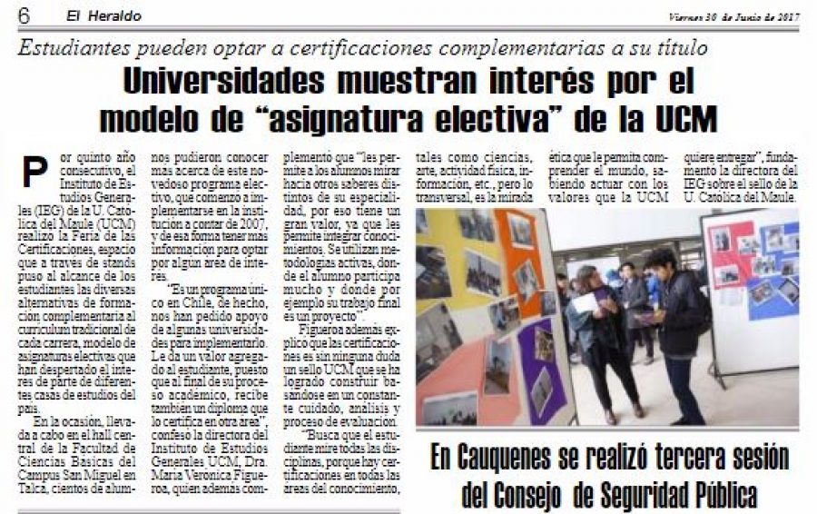 30 de junio en Diario El Heraldo: “Universidades muestran interés por el modelo de “asignatura electiva” de la UCM”