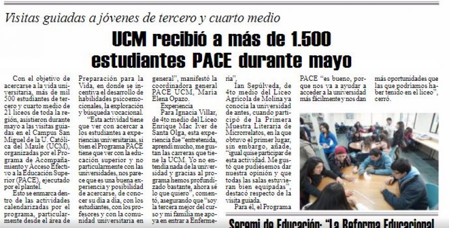 27 de mayo en Diario El Heraldo: “UCM recibió a más de 1.500 estudiantes PACE durante mayo”