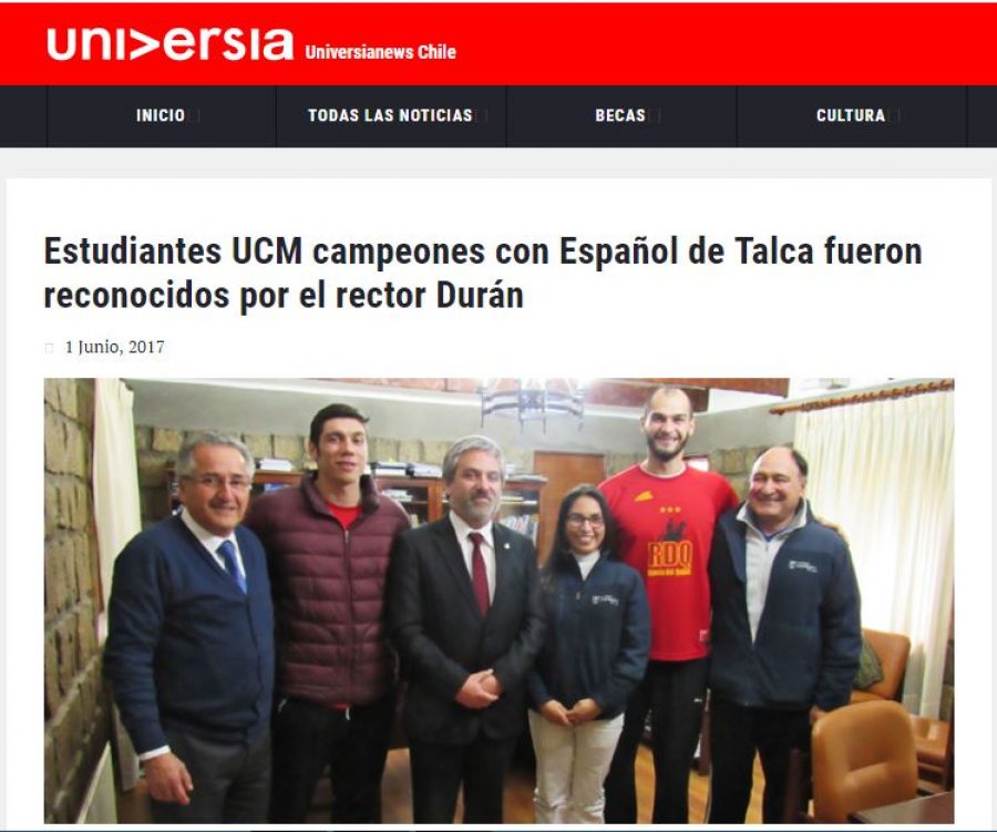 01 de junio en Universia: “Estudiantes UCM campeones con Español de Talca fueron reconocidos por el rector Durán”
