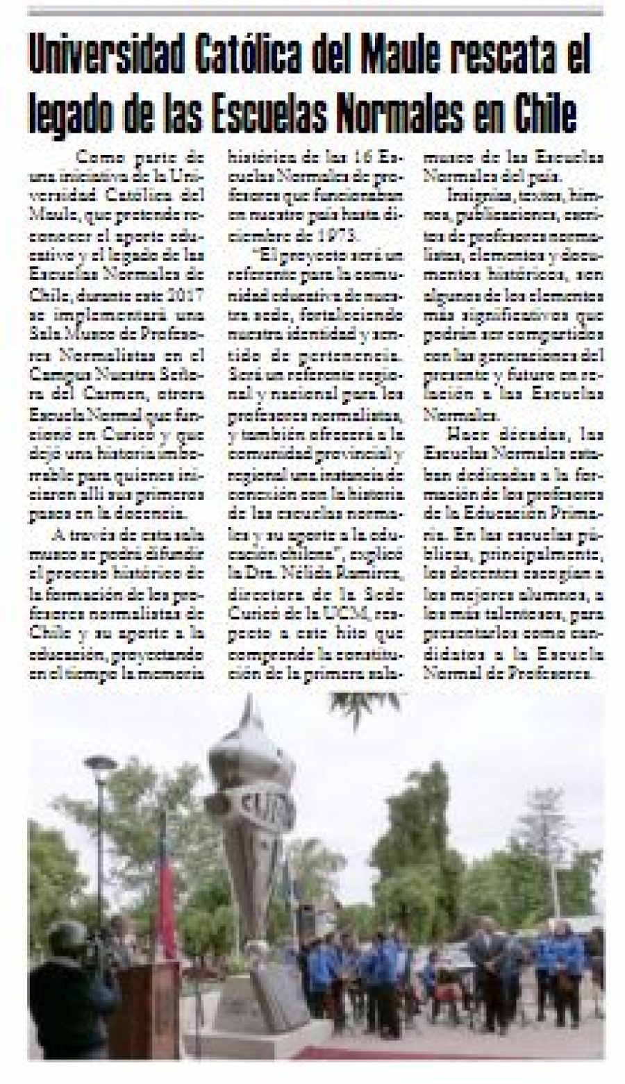 28 de junio en Diario El Heraldo: “Universidad Católica del Maule rescata el legado de las Escuelas Normales en Chile”