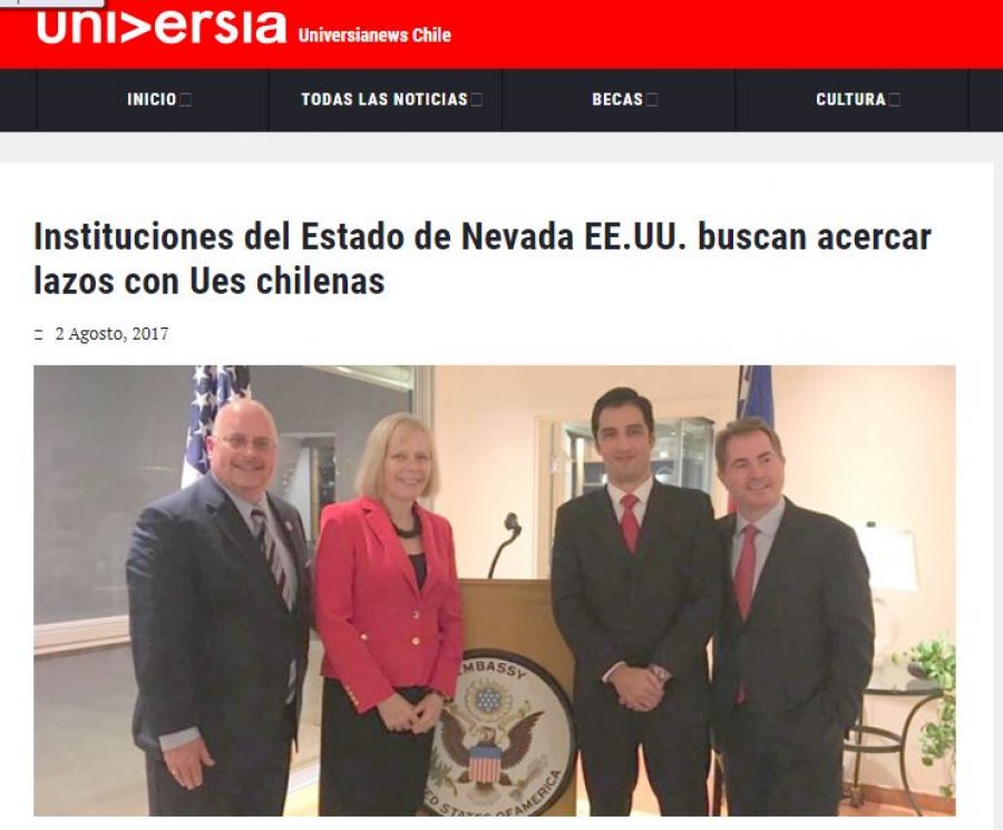 02 de agosto en Universia: “Instituciones del Estado de Nevada EE.UU. buscan acercar lazos con Ues chilenas”