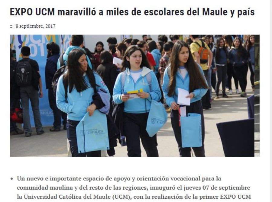 08 de septiembre en Universia: “EXPO UCM maravilló a miles de escolares del Maule y país”