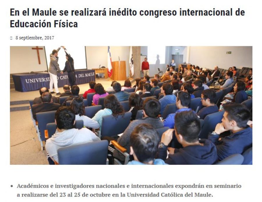 08 de septiembre en Universia: “En el Maule se realizará inédito congreso internacional de Educación Física”