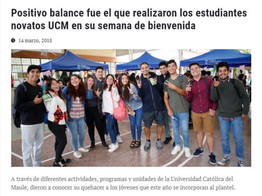 14 de marzo en Universia: “Positivo balance fue el que realizaron los estudiantes novatos UCM en su semana de bienvenida”