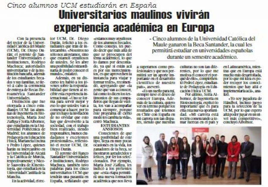 16 de julio en Diario El Heraldo: “Universitarios maulinos vivirán experiencia académica en Europa”