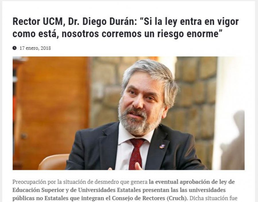 17 de enero en Universia: “Rector UCM, Dr. Diego Durán: “Si la ley entra en vigor como está, nosotros corremos un riesgo enorme””