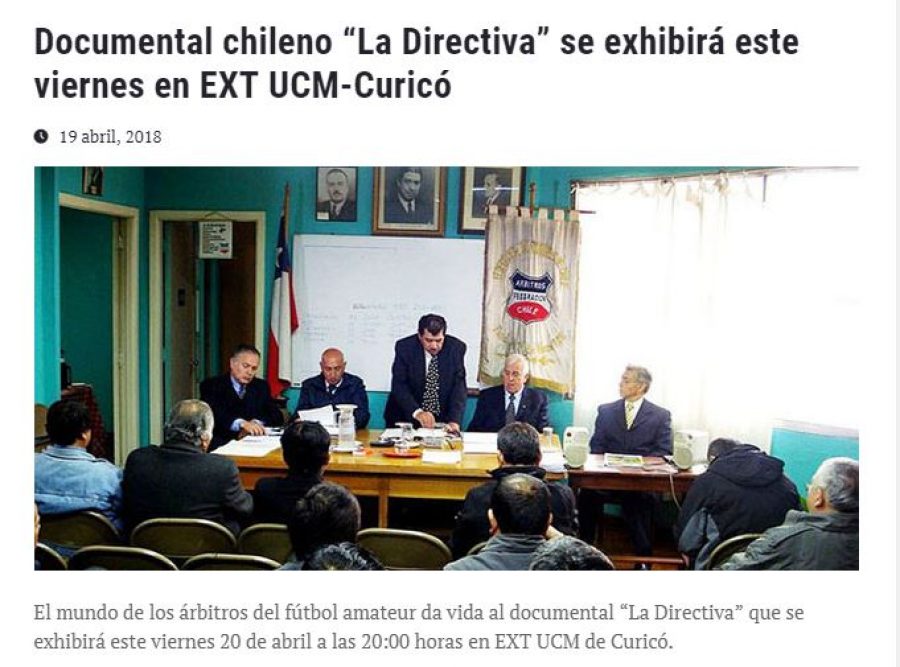 19 de abril en Universia: “Documental chileno “La Directiva” se exhibirá este viernes en EXT UCM-Curicó”