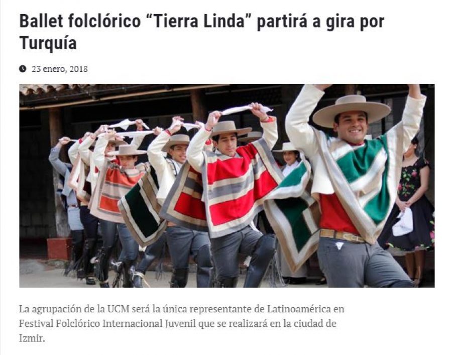 23 de enero en Universia: “Ballet folclórico “Tierra Linda” partirá a gira por Turquía”
