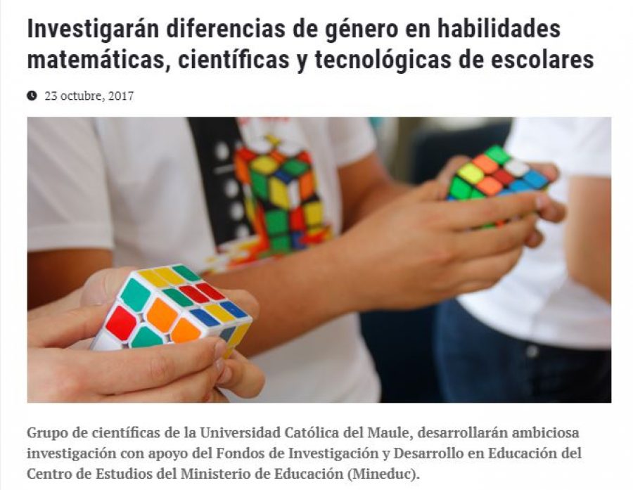 23 de octubre en Universia: “Investigarán diferencias de género en habilidades matemáticas, científicas y tecnológicas de escolares”