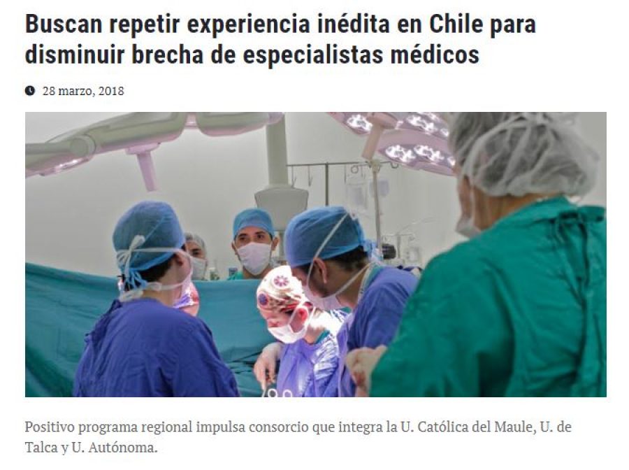 28 de marzo en Universia: “Buscan repetir experiencia inédita en Chile para disminuir brecha de especialistas médicos”