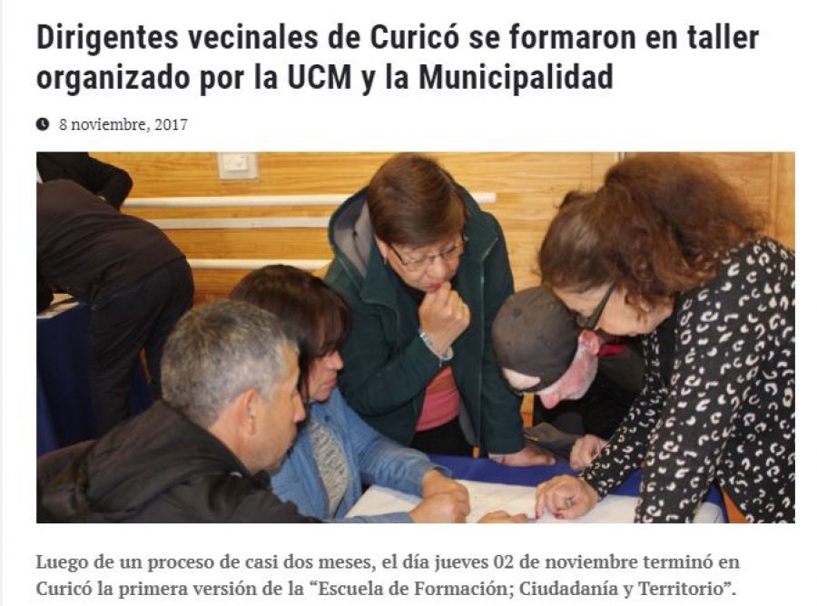 08 de noviembre en Universia: “Dirigentes vecinales de Curicó se formaron en taller organizado por la UCM y la Municipalidad”