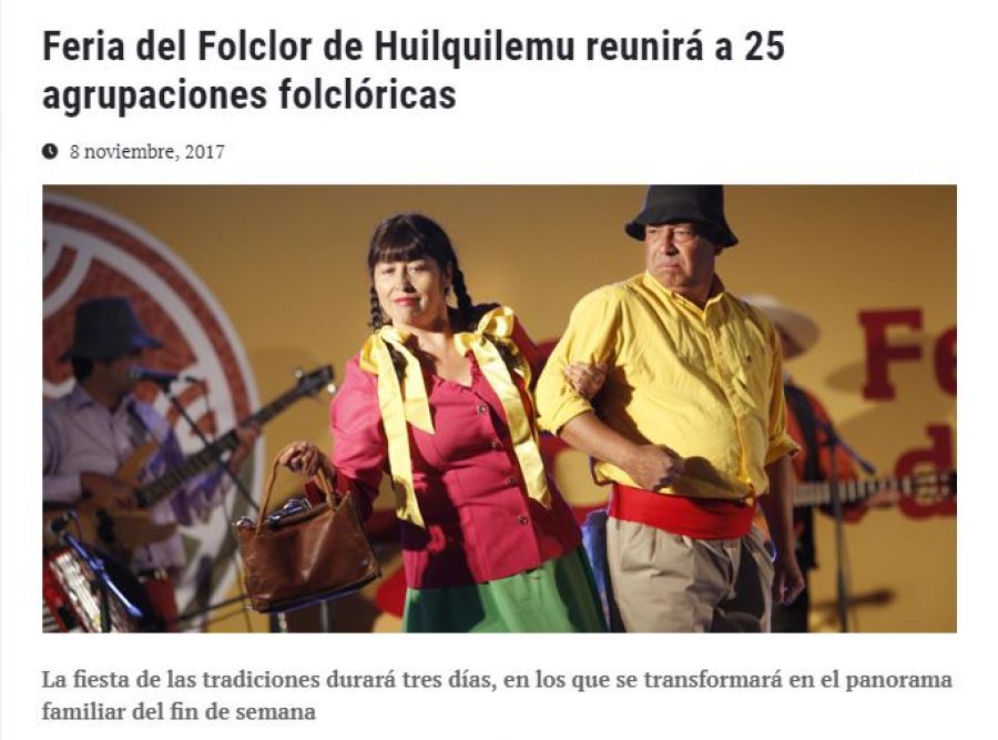 08 de noviembre en Universia: “Feria del Folclor de Huilquilemu reunirá a 25 agrupaciones folclóricas”