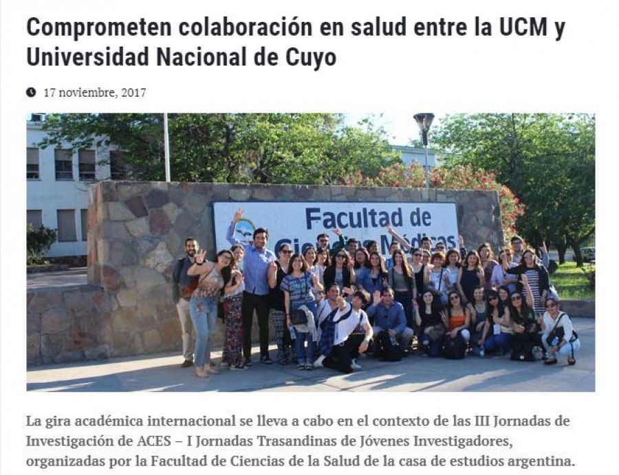 17 de noviembre en Universia: “Comprometen colaboración en salud entre la UCM y Universidad Nacional de Cuyo”