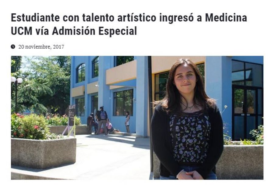 20 de noviembre en Universia: “Estudiante con talento artístico ingresó a Medicina UCM vía Admisión Especial”