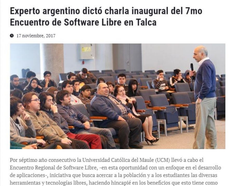 17 de noviembre en Universia: “Experto argentino dictó charla inaugural del 7mo Encuentro de Software Libre en Talca”