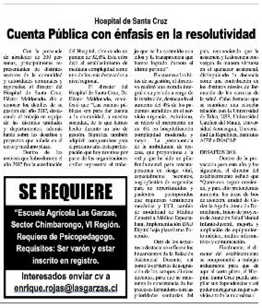 14 de marzo en Diario VI Región: “Cuenta Pública con énfasis en la resolutividad”