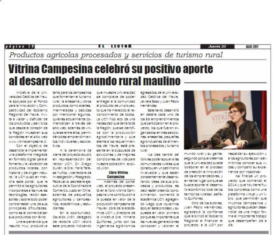 20 de julio en Diario El Lector: “Vitrina Campesina celebró su positivo aporte al desarrollo del mundo rural campesino”