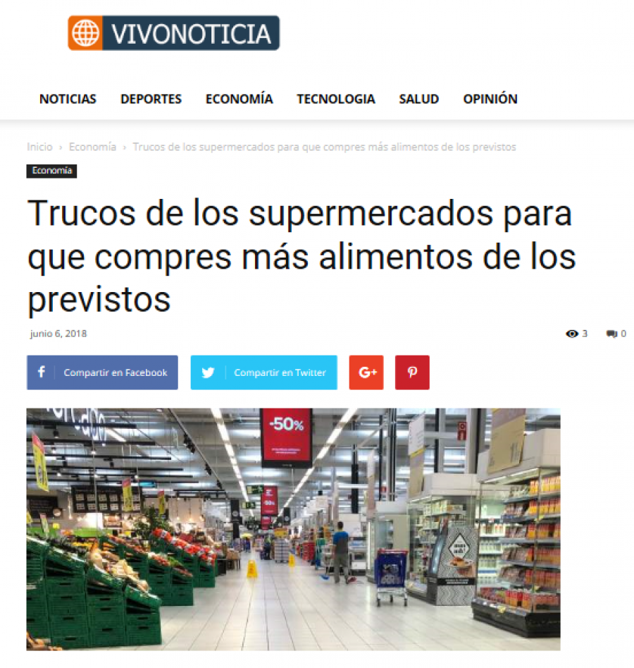 06 de junio en VivoNoticias: “Trucos de los supermercados para que compres más alimentos de los previstos”