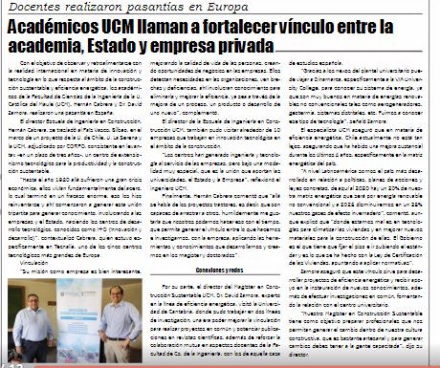 06 de abril en Diario El Lector: “Académicos UCM llaman a fortalecer vínculo entre la academia, Estado y empresa privada”