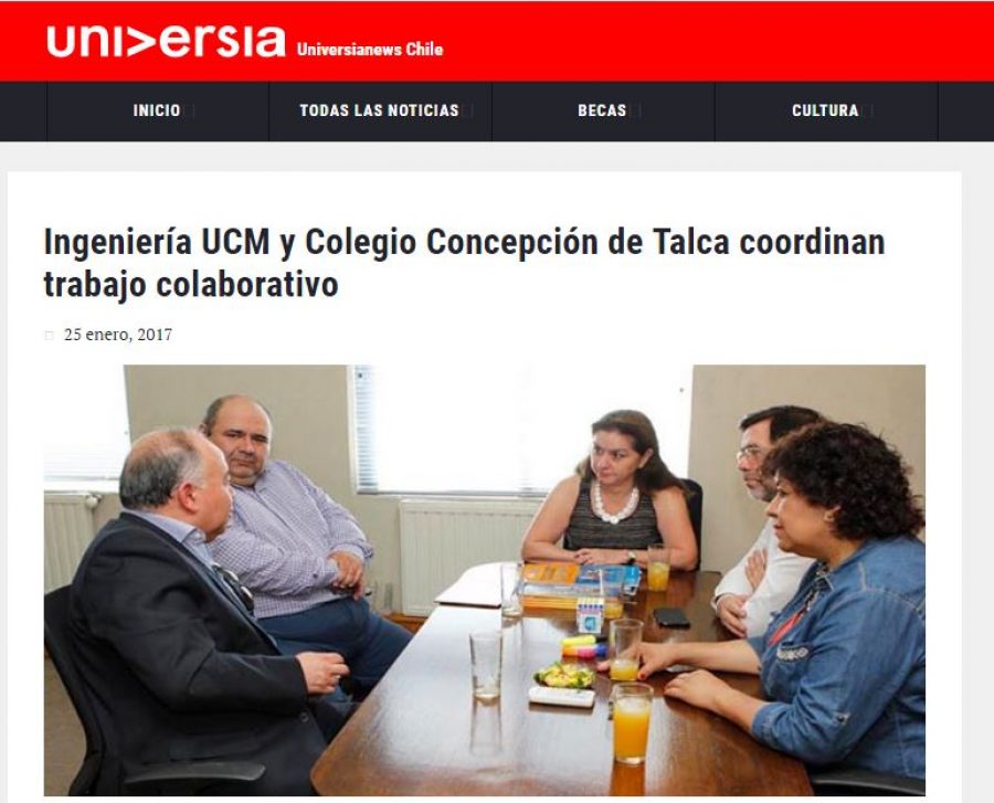 25 de enero de 2017 en Universia: “Ingeniería UCM y Colegio Concepción de Talca coordinan trabajo colaborativo”