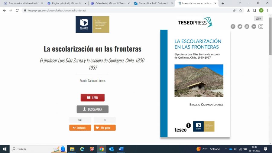 Académico de la FACSE publica libro de historia de la educación en Editorial Teseo de Argentina