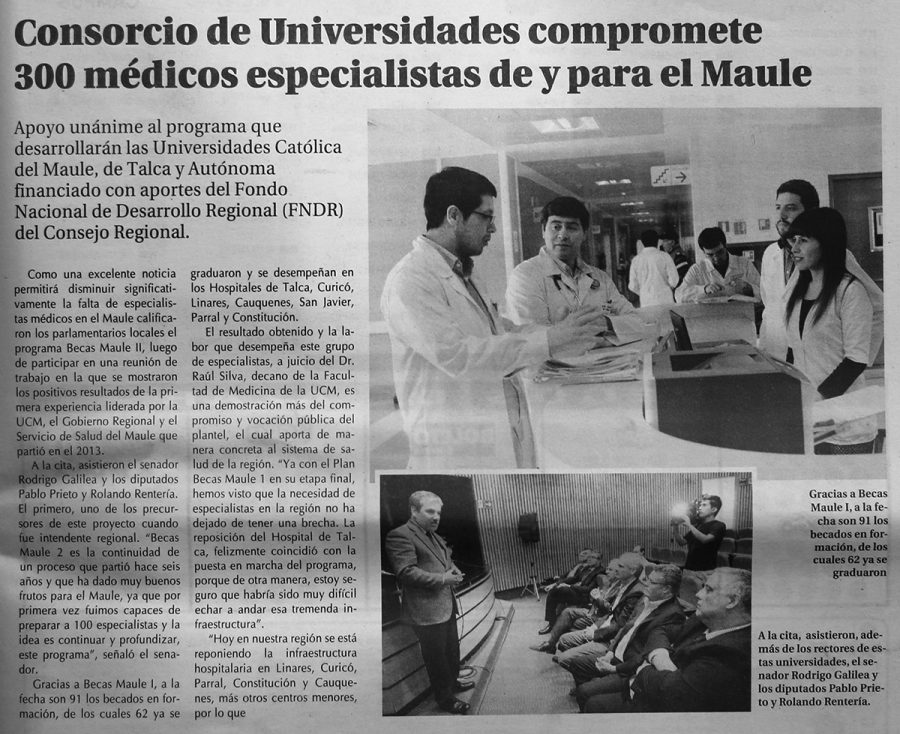 01 de abril en Diario El Centro: “Consorcio de Universidades compromete 300 médicos especialistas de y para el Maule”