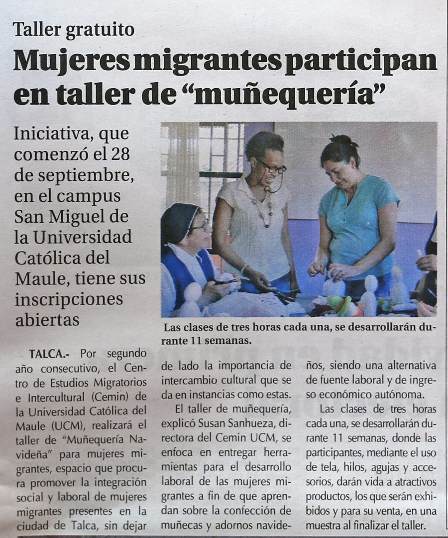01 de octubre en Diario El Centro: “Mujeres migrantes participan en taller de “muñequería”