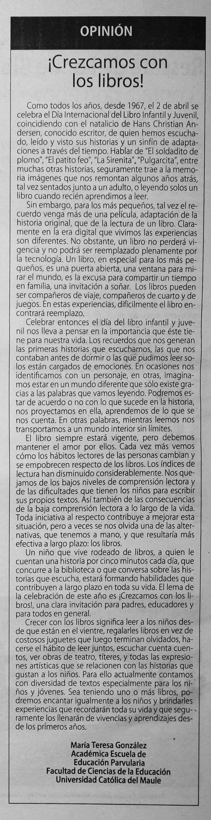 02 de abril en Diario El Centro: “Crezcamos con los libros”