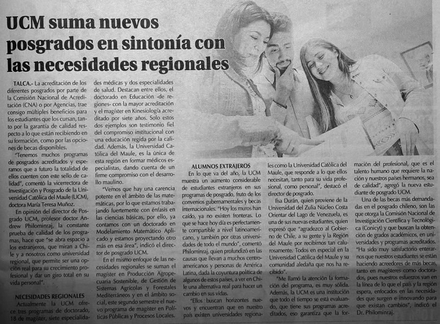 02 de julio en Diario El Centro: “UCM suma nuevos posgrados en sintonía con las necesidades regionales”