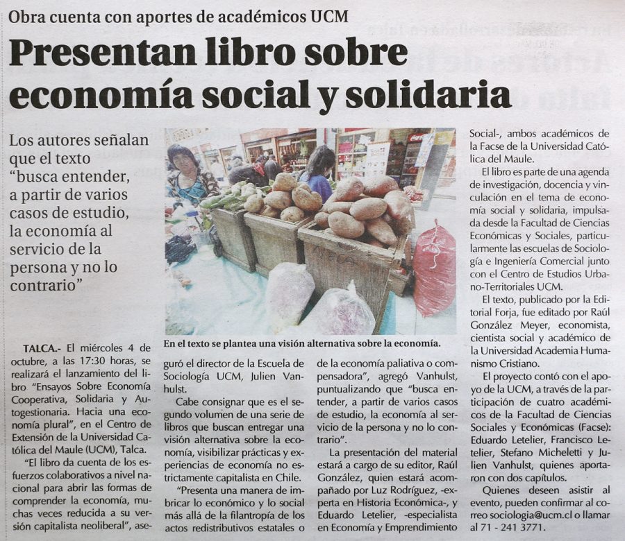 02 de octubre en Diario El Centro: “Presentan libro sobre economía social y solidaria”