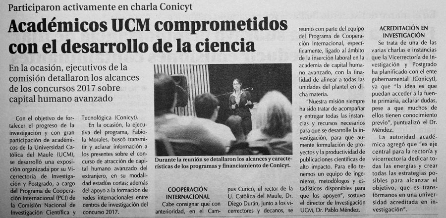 03 de abril en Diario El Centro: “Académicos UCM comprometidos con el desarrollo de la ciencia”