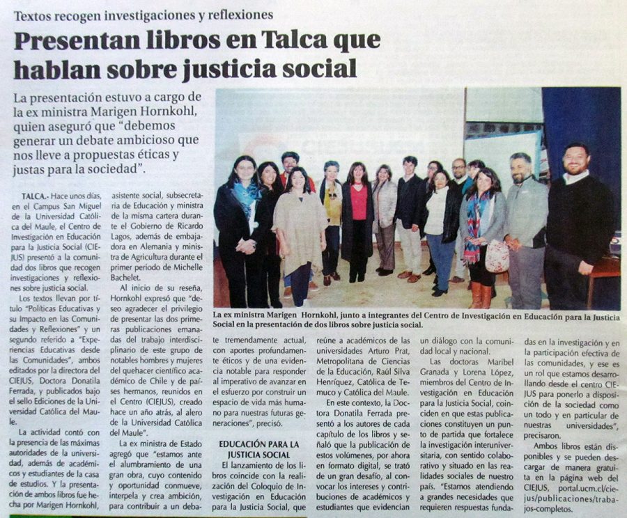 03 de abril en Diario El Centro: “Presentan libros en Talca que hablan sobre justicia social”
