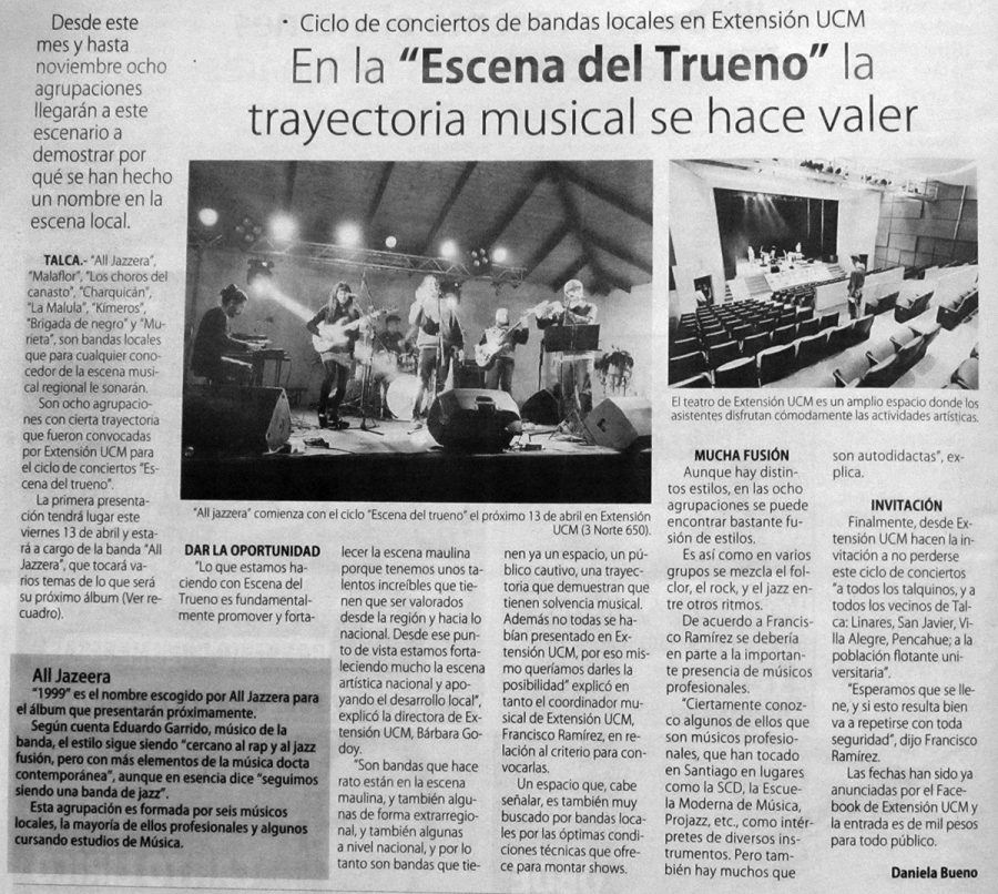 03 de abril en Diario El Centro: “En la “Escena del Trueno” la trayectoria musical se hace valer”