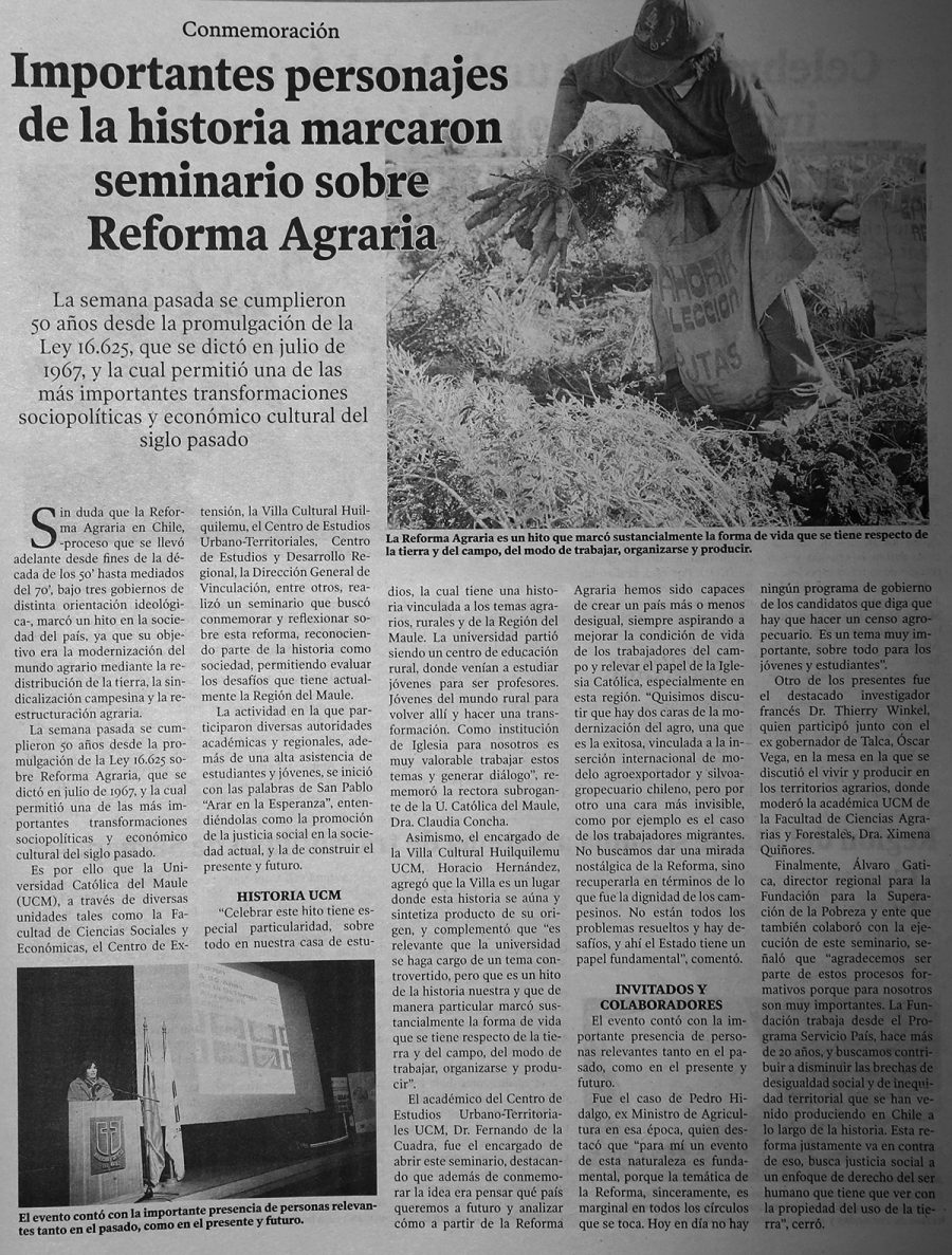 03 de julio en Diario El Centro: “Importantes personajes de la historia marcaron seminario sobre Reforma Agraria”