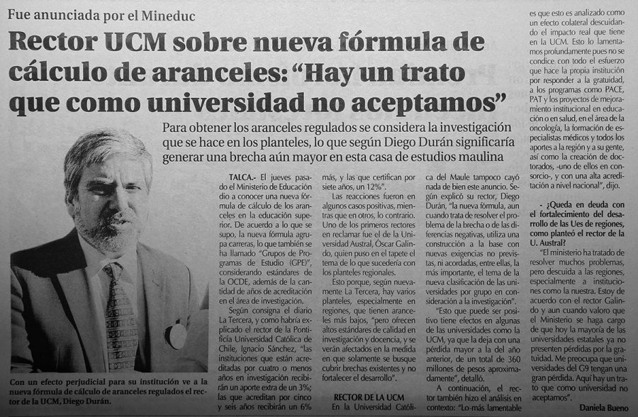 03 de julio en Diario El Centro: “Rector UCM sobre nueva fórmula de cálculo de aranceles: “Hay un trato que como universidad no aceptamos”