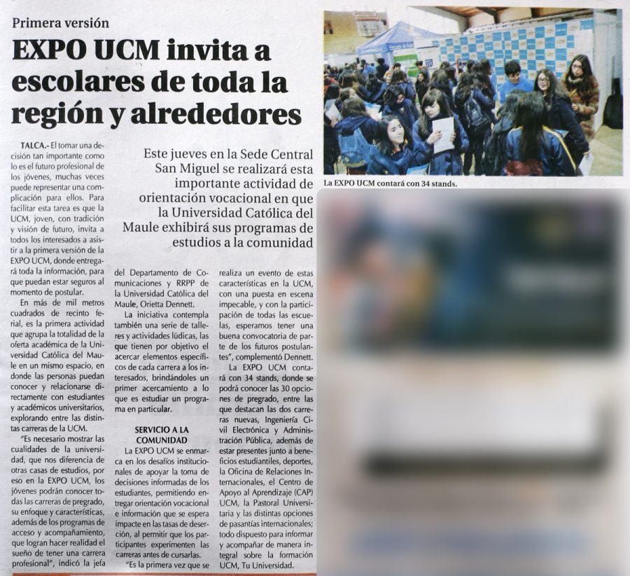 03 de septiembre en Diario El Centro: “Expo UCM invita a escolares de toda la región y alrededores”