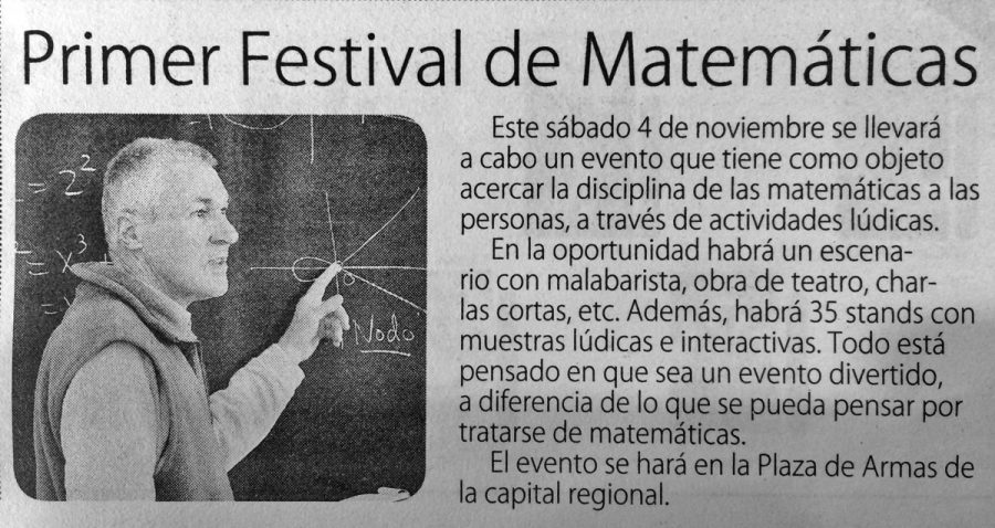 03 de noviembre en Diario El Centro: “Primer Festival de Matemáticas”